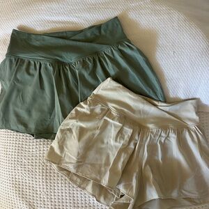 Cross Front Green and Tan Shorts